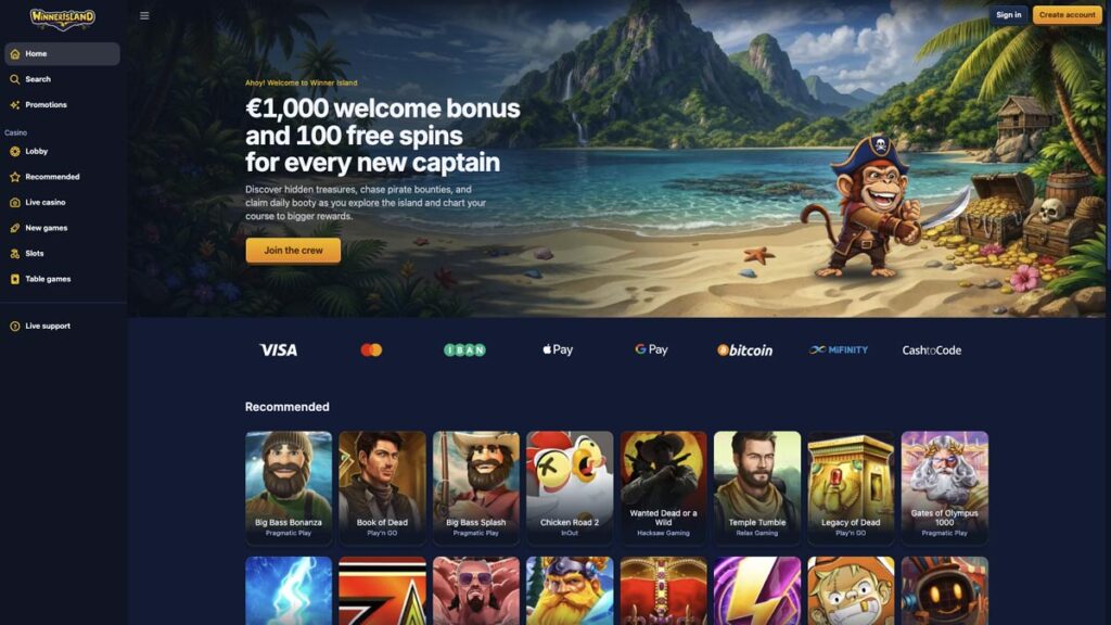 WinnerIsland – online casino zonder Cruks startpagina met welkomstbonus